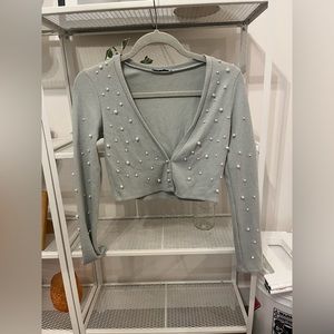 Zara Knit Pearl Cropped Cardigan (size small)